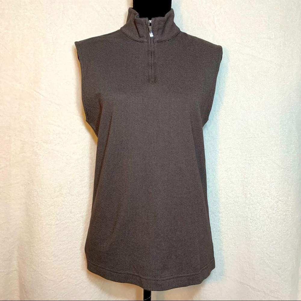 🩷 Perry Ellis Dark Brown Mock-Neck Sleeveless Zip Tank